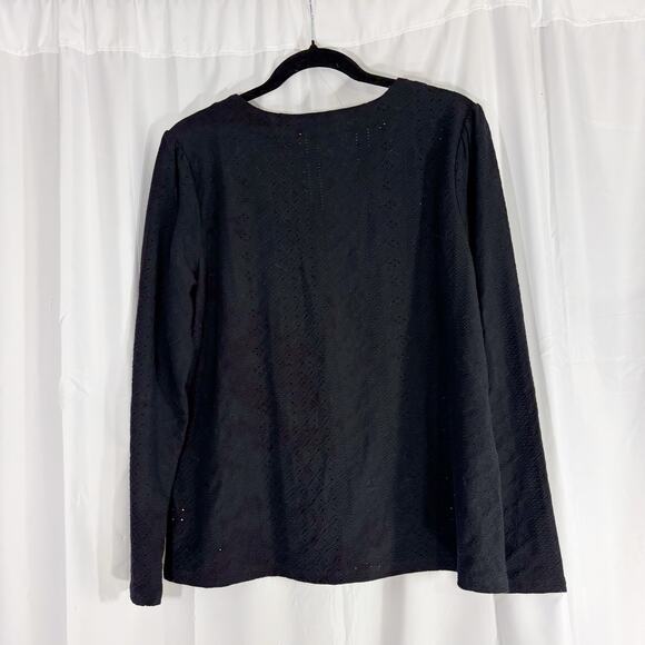 Liz Claiborne Black Knit V-Neck Blouse, Size L – Casual & Workwear Top for Women - Picture 3 of 5